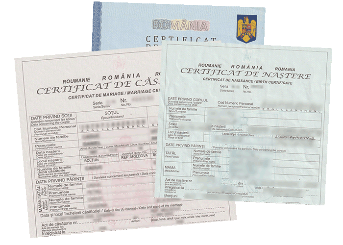 Certificate de naștere și de căsătorie românești